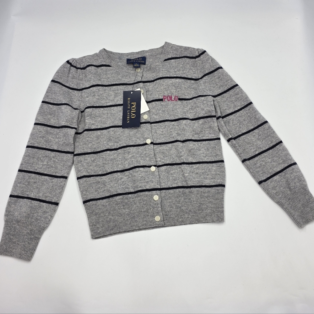 Polo Ralph Lauren girls gray striped wool cardigan sweater size 6